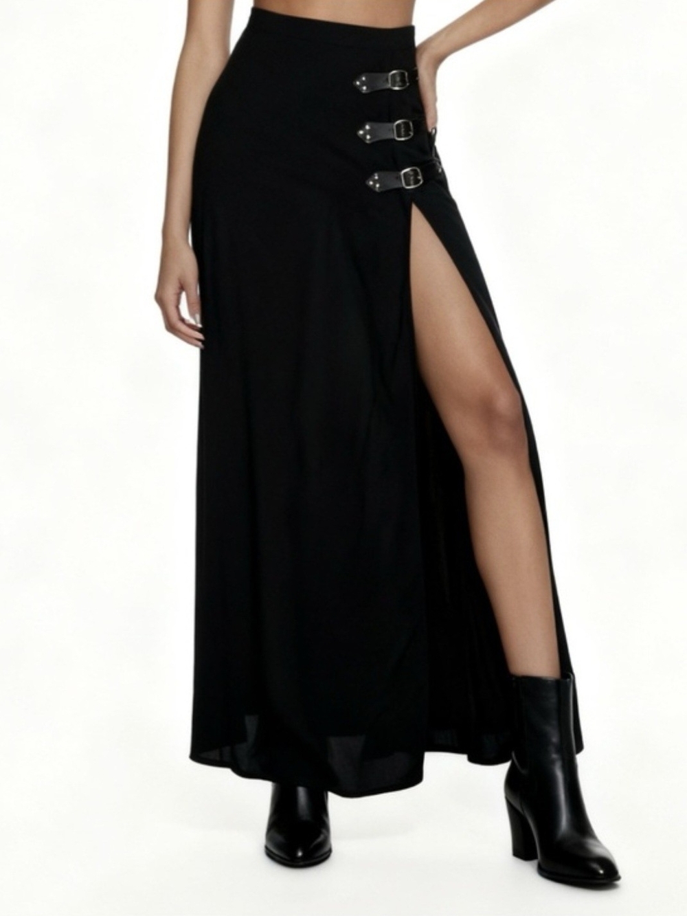 Black High-Slit Maxi Skirt with Buckle Detail Dolls Kill WIDOW XXL